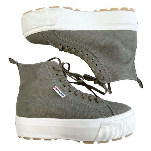 Superga 2708 Hi Top Tank Platform Sneakers Safari Green/ Favorio/ Milky Size 9 - Picture 7 of 16